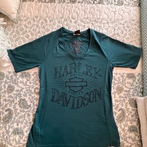 Harley-Davidson short sleeve t-shirt green with Black Embroidered Logo Patch